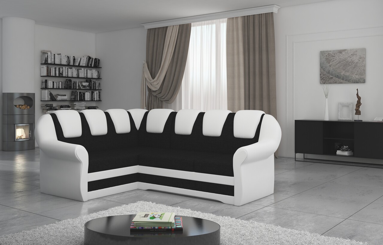 Coltar extensibil stanga 3 locuri ELTAP, LII-020, Lord II, 243x195x112 cm, lemn/poliester, negru/alb Colțare